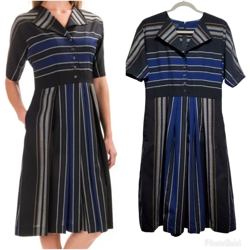 Pendleton Virgin Wool Vintage Striped Midi Dress Academia Preppy Size 8